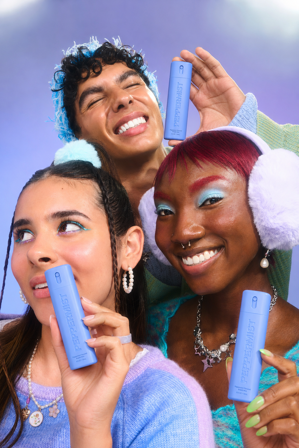 Three friends holding Peppermist